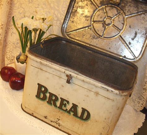 metal and glass bread box|vintage metal bread box.